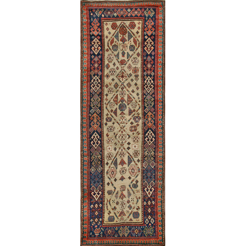 Tapis de couloir antique à motif géométrique tribal