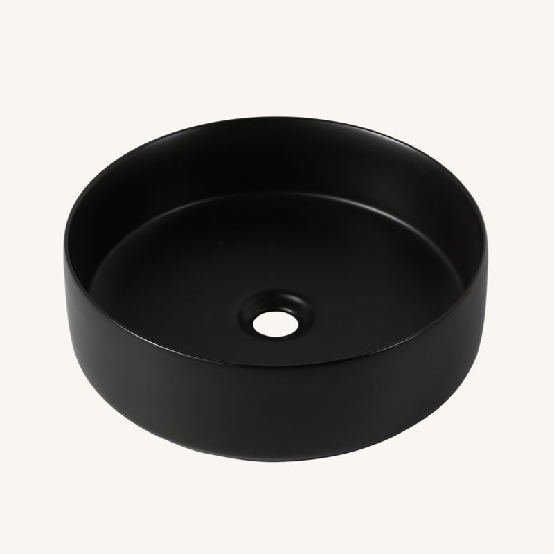 Ceramic Circular Vessel Bathroom Sink Art Sink, Matte Black