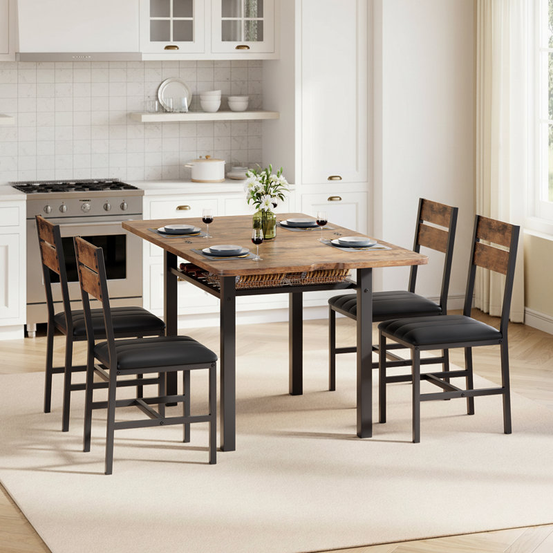 Dining Table Set For 4, Brown/Black