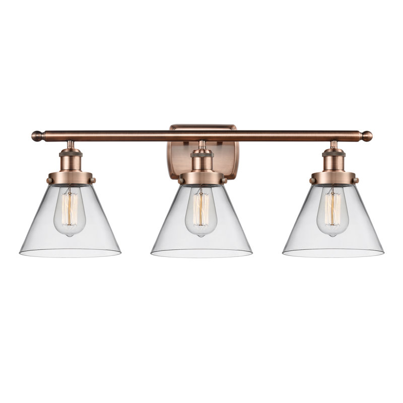 Éclairage pour meuble-lavabo 3 lumières 28 po Ballston Urban Cone, Clair, Incandescent, Cuivre antique