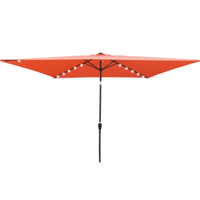 10X6.5Ft Outdoor Solar Umbrella - Wind , Crank Operated, For Garden Deck, Backyard, Poolside Shade Table Rectangular Led Lights, Water Push Button Tilt, Pool