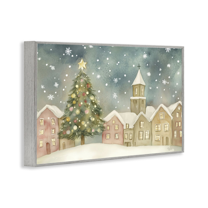 «Christmas Village Snowfall», estampe numérique, design par LSR Design Studio, Estampe numérique Farmhouse, H 20 po x l 30 po