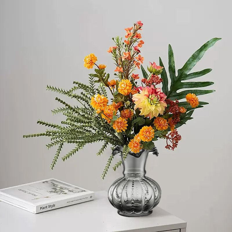 Vase en verre fait à la main, vase décoratif rétro, Gris
