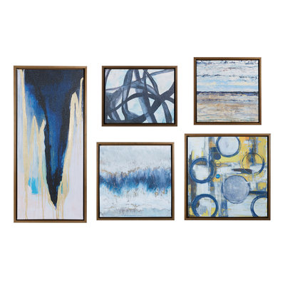 Blue, Gray, Yellow Abstract Wall Decor, 5 With Dazzling Details Canvas Art In Exquisite Design