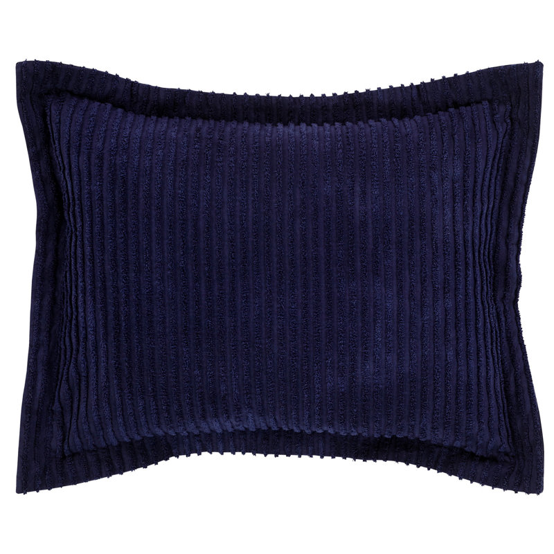 Jullian 100% Cotton Tufted Pillow Sham, Modern Stripe Design, Soft Breathable Decorative Cover, OEKO-TEX Certified, Machine Washable, Standard (21" x 27"), Navy, All-Season