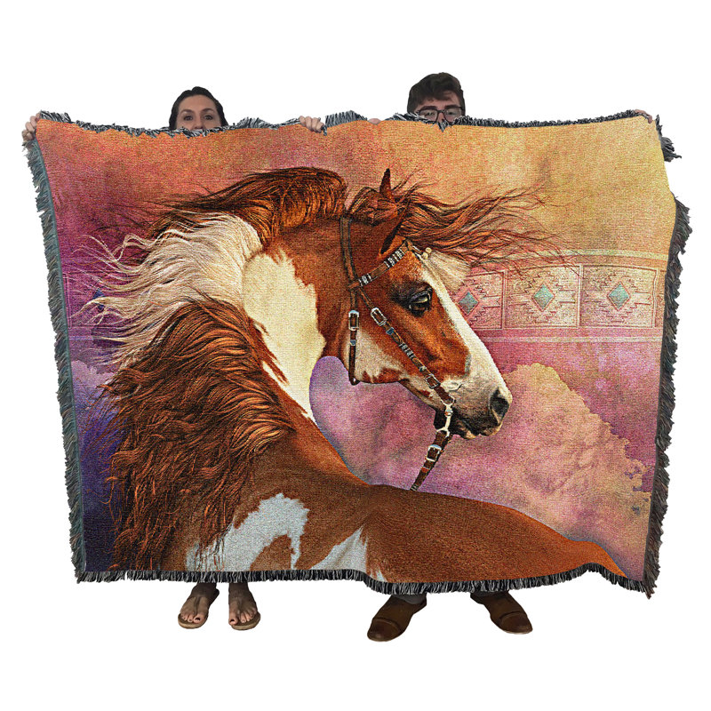 Pure Country Weavers Heart of The West Blanket by Laurie Prindle - Native American - Horse Lover Gift Tapestry Throw Woven from Cotton - Made in The USA (72x54)