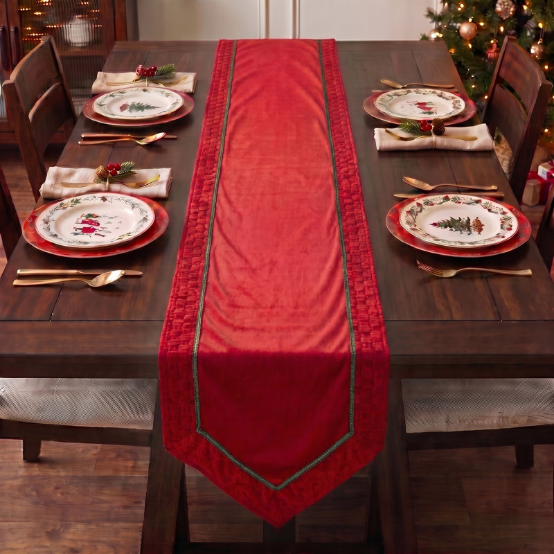 17X72" Velvet With Braided Edge Table Runner