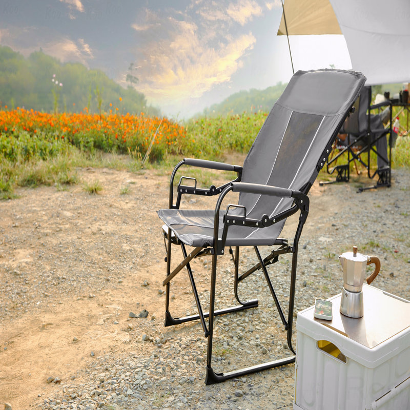 Outdoor Camping Chair, Heavy Duty Oversized Portable Folding Directors Chair With Side Table And Pocket, Gray