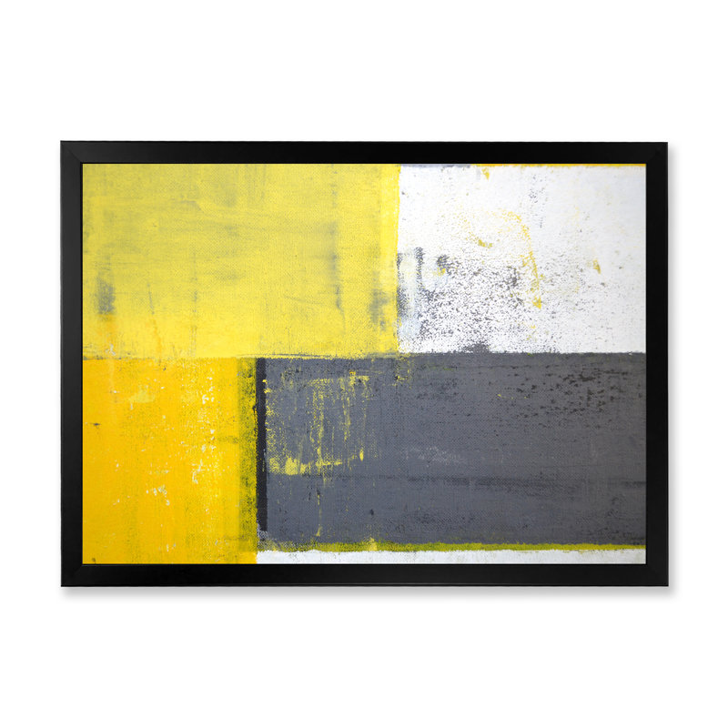«Gray Meets Yellow Abstract Art», reproduction d'art sur toile encadrée, Toile avec cadre noir, H 8 po x l 12 po x P 1 po
