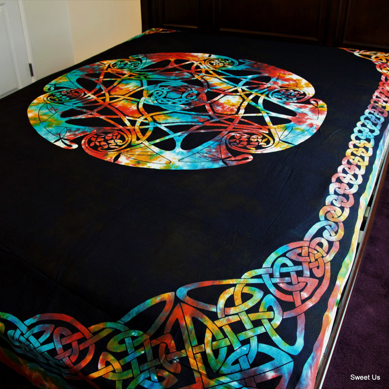 Cotton Celtic Tie-Dye Tablecloth Rectangle, 88" H x 104" W, Amber