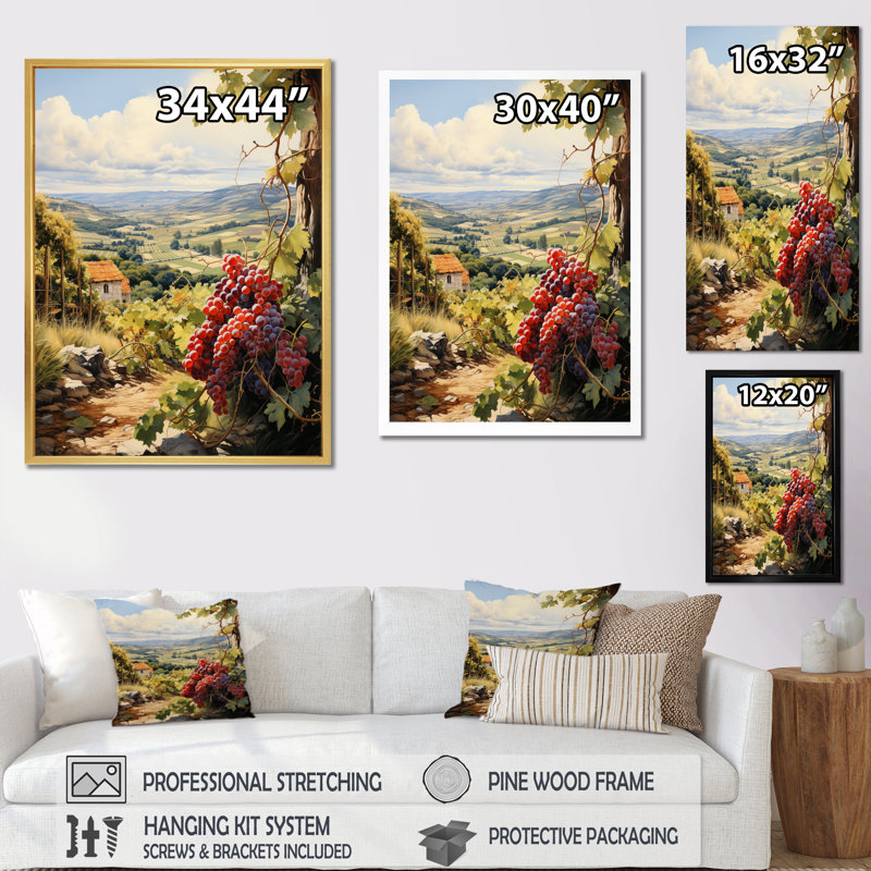 " Vineyard Twilight Bliss ", Gold Floater Frame, 32" H x 16" W x 1" D
