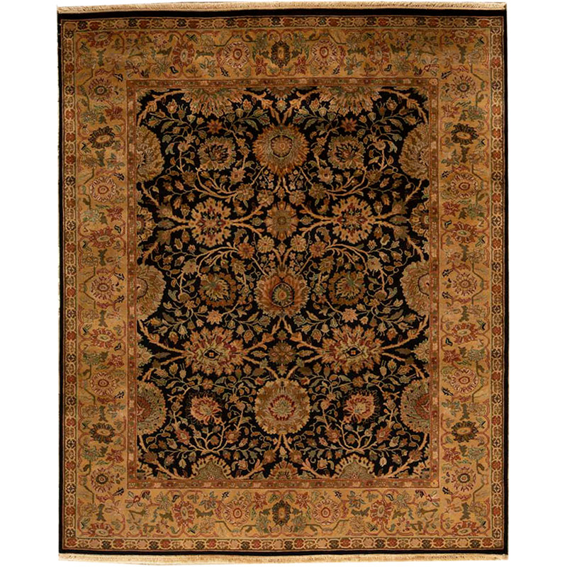 Tapis noir et ivoire de haute qualité noué à la main