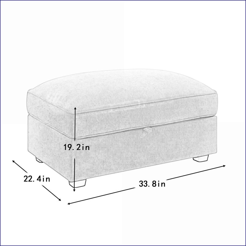 Ottoman with Storage, Chenille Wheat Fabric, Modern Nordic Style | Wood Frame | Black Piping, Wheat