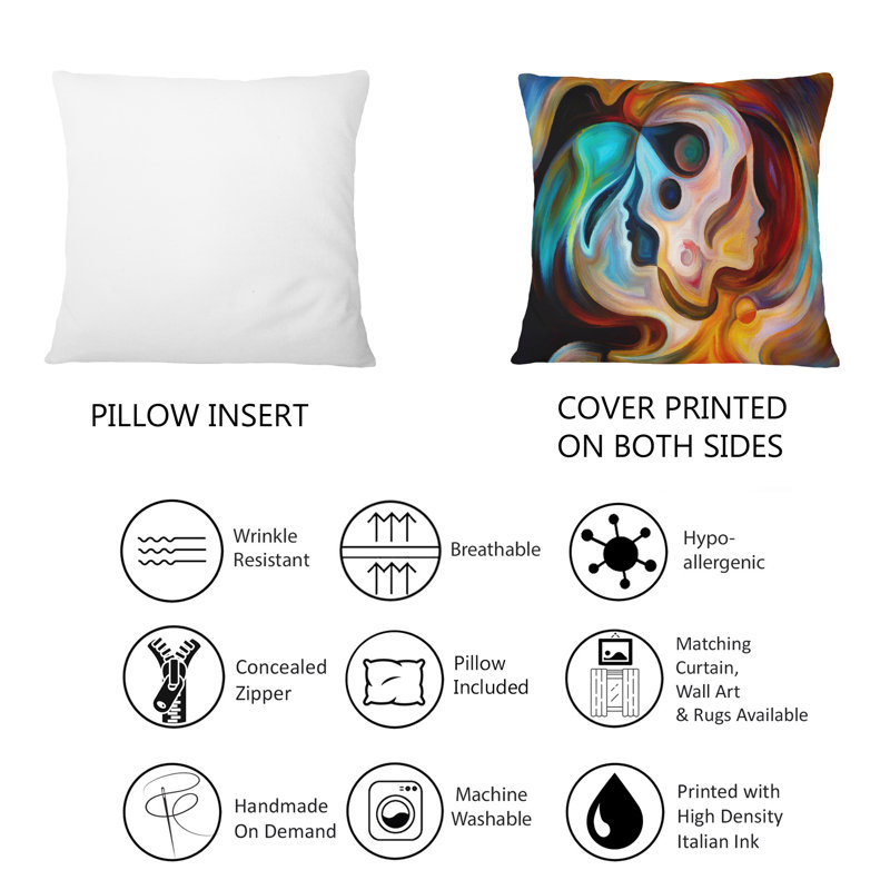 Coussin bleu, orange et rouge