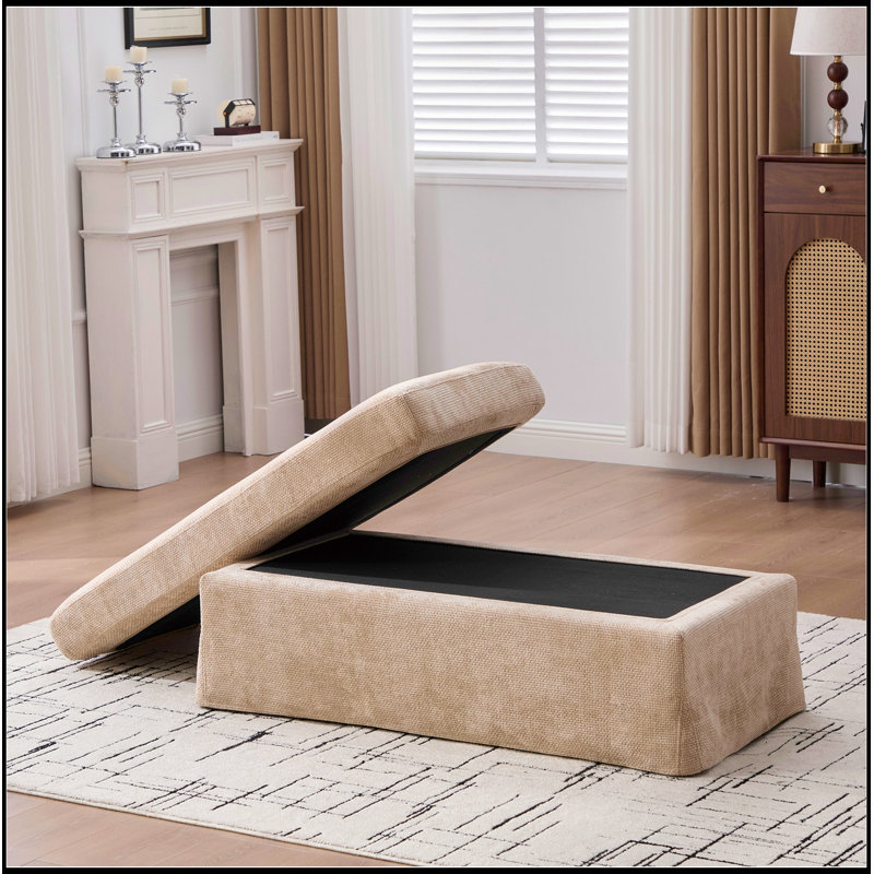 Banc rembourré en chenille avec rangement rabattable, Blé