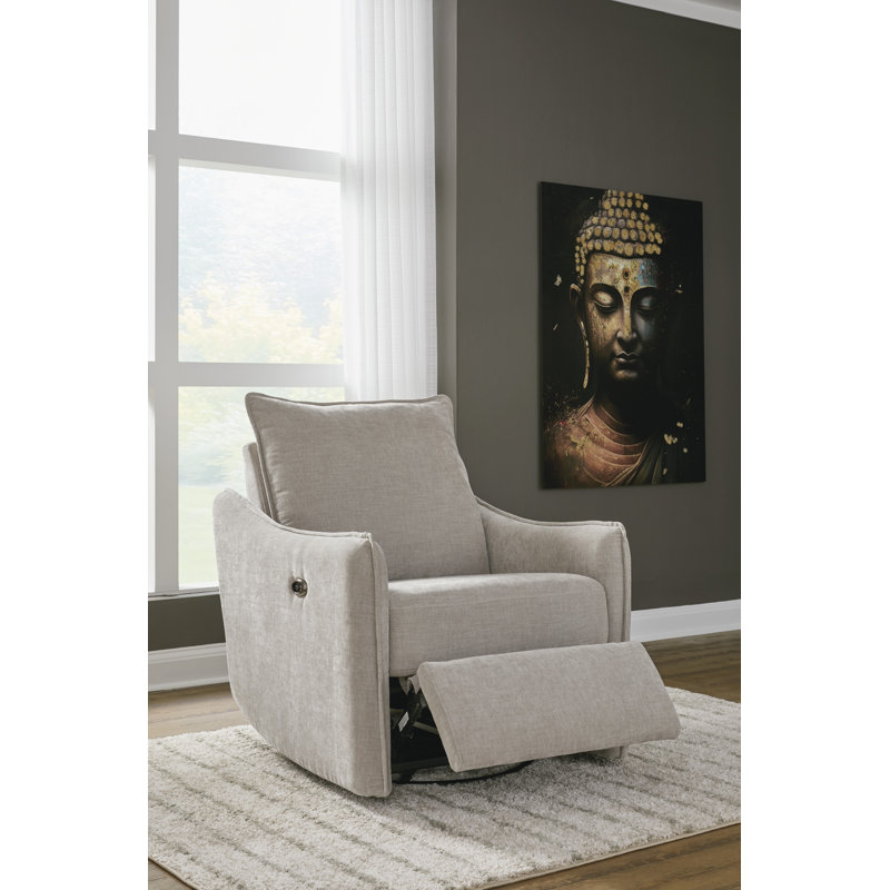Beige Velvet Swivel Recliner with Metal Base