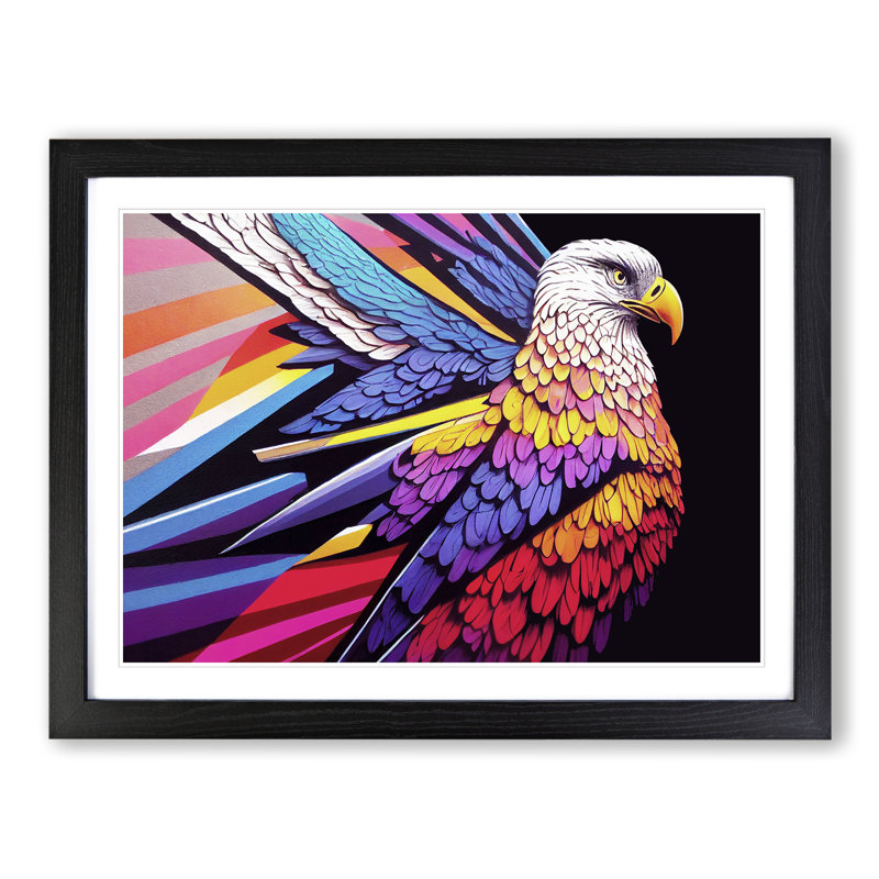 Colourful Eagle Bird Vol.4 - Single Picture Frame Print, 25cm H x 34cm W x 2cm D, Black Framed