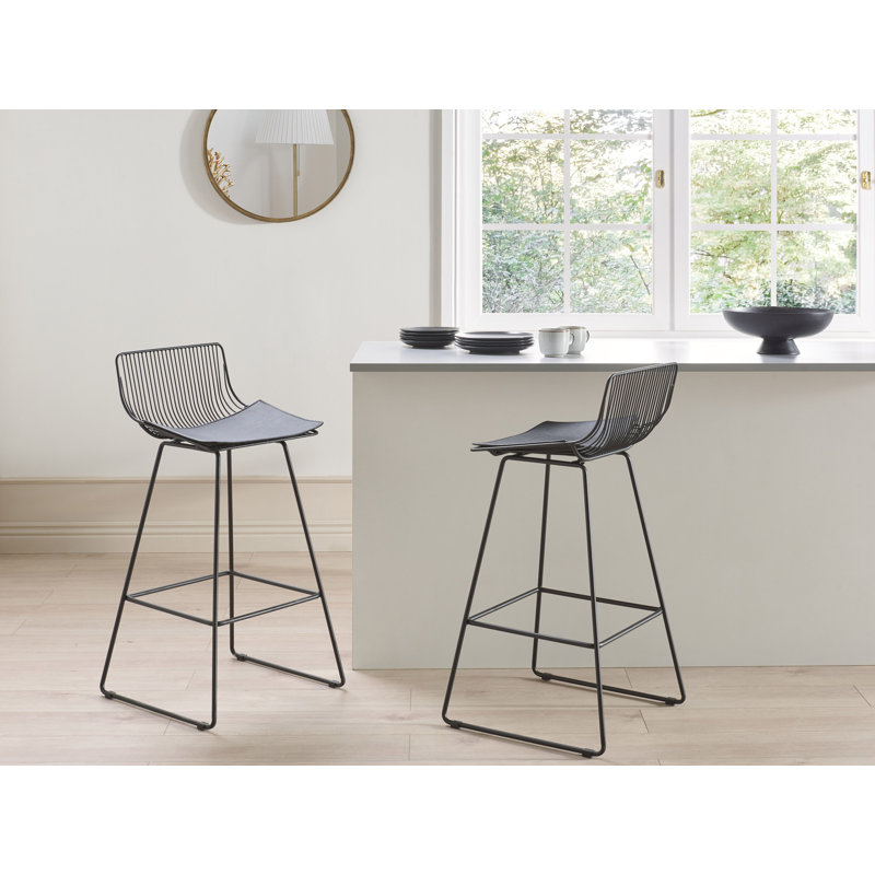 Caillier Upholstered Counter Stool with Metal Frame, Black