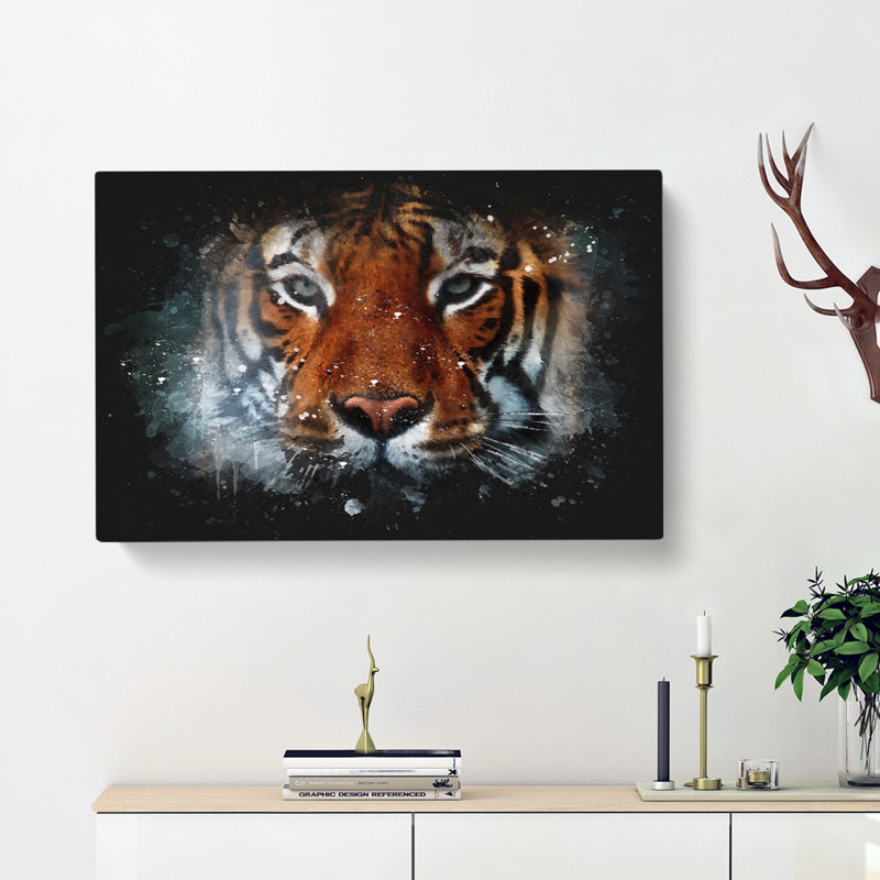 Tiger In The Blue - Wrapped Canvas Painting, 40cm H x 60cm W x 3cm D