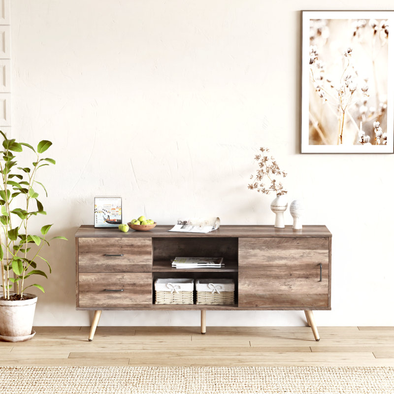 23.4" 2-Tier TV Cabinet / Media Console for TVs up to 70", Storage Shelves for Living Room or Bedroom