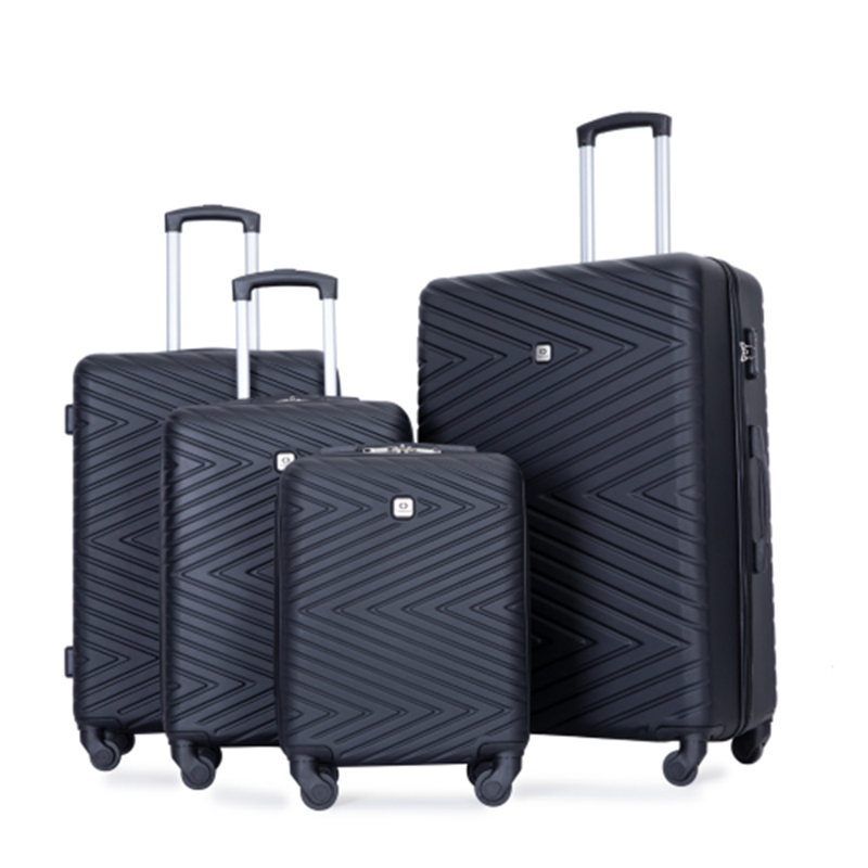 valise à bagages 4 pièces en ABS léger avec roues rotatives, 24 pouces et 28 pouces avec verrou TSA, (16/20/24/28), Black