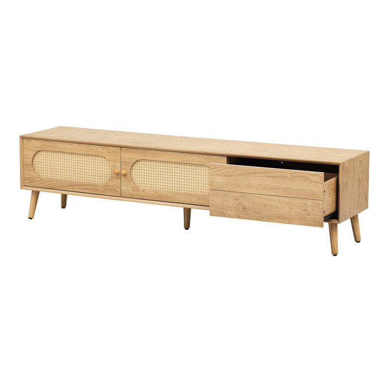 Support pour téléviseur de 70 à 79 pouces, design, moderne, pieds en bois massif, console média, accents, centre