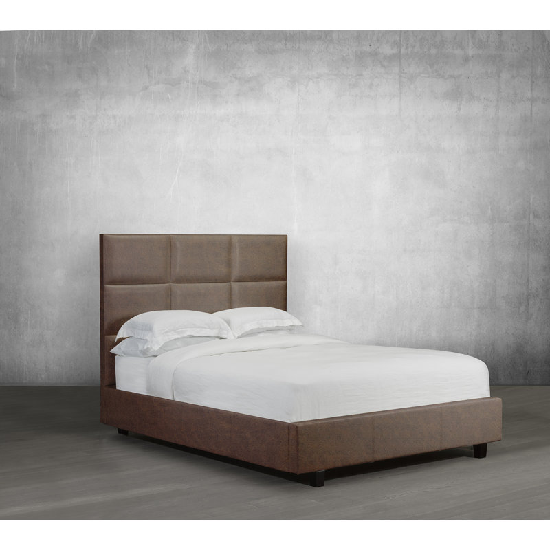 Lit plateforme capitonné avec rangement capitonné, Caramel, Grand