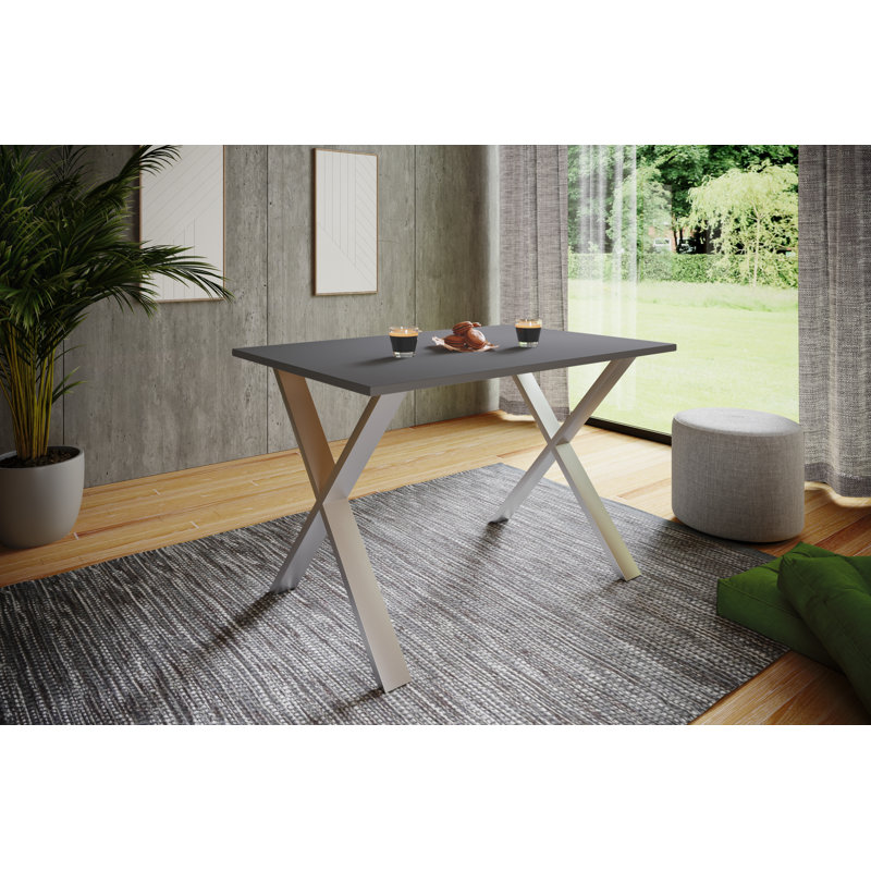 Alwilda Rectangular Dining Table with Steel Base, 76cm H x 110cm W x 50cm D, Black, Browning
