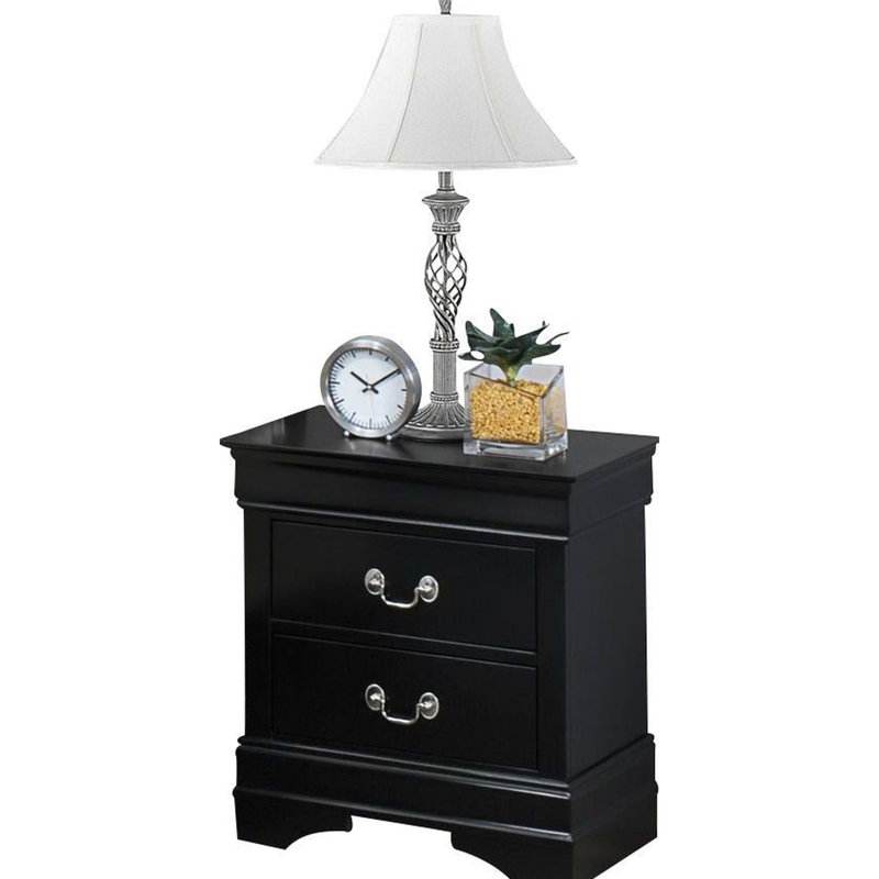 Table de chevet Classic Hardware en bois massif, bois noir avec construction et deux tiroirs, Noir