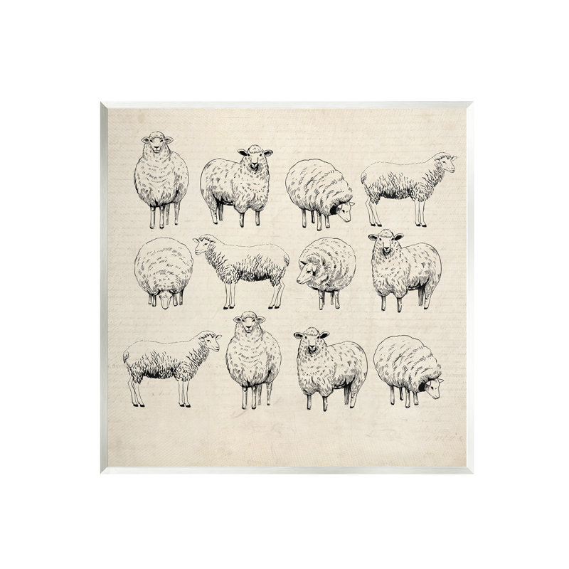 «Az-337-Wood Vintage Sheep Dessins on Canvas» par Karen Smith, reproduction