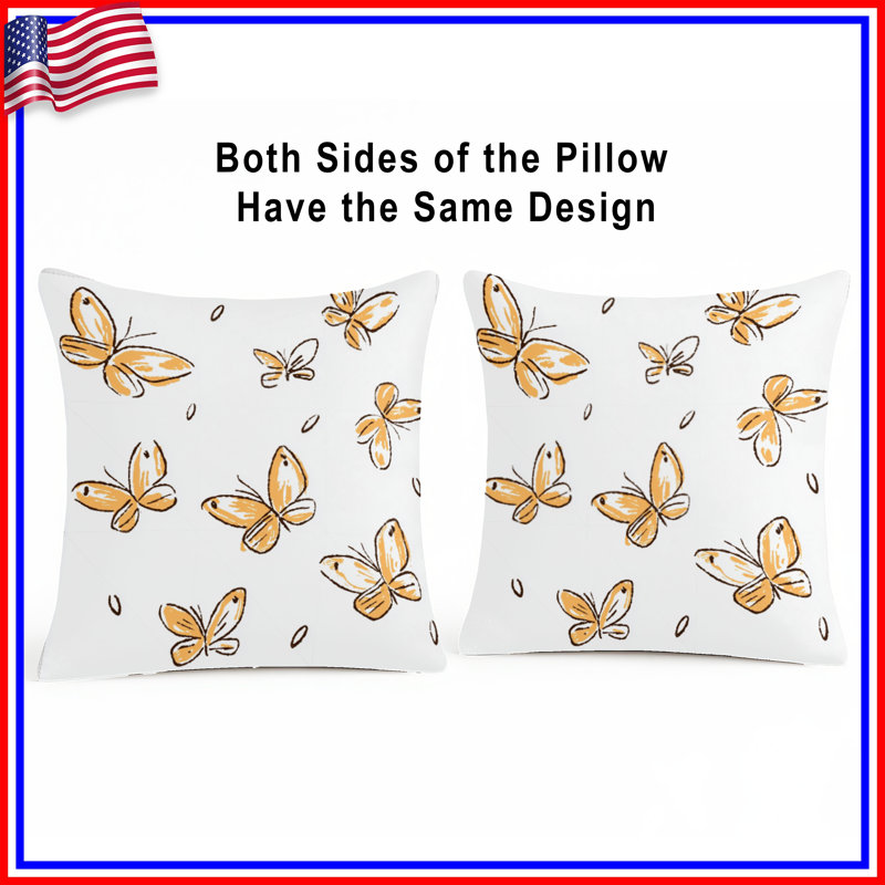 Coussin Butterflies, insectes, double face, 14 X 14 pouces