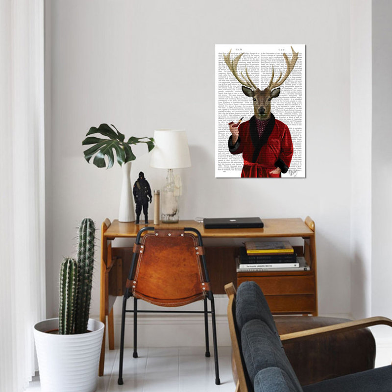 «Deer in smoking vestes», impression sur toile, H 18 po x l 12 po x P 1,5 po, Toile tendue, Pas de tapis