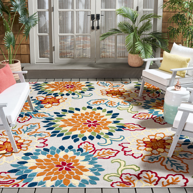Tapis d'intérieur / extérieur floral Benner Performance, Rectangulaire 8 pi x 10 pi