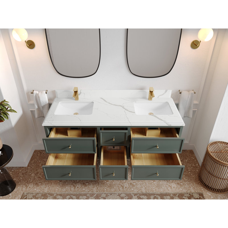 Meuble-lavabo double flottant 60 po avec dessus en quartz Roswell