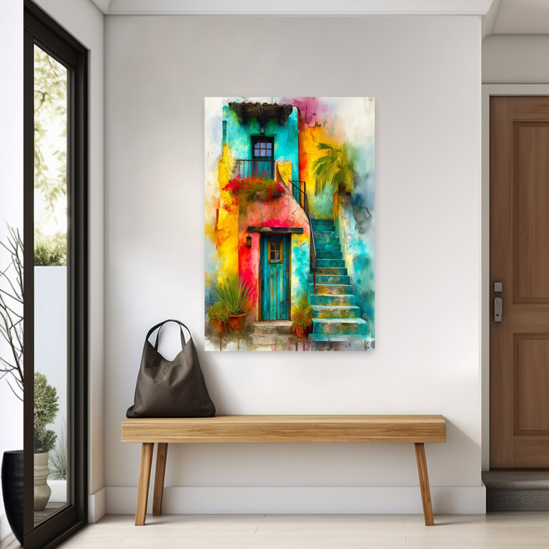 Art mural tropical coloré avec marches colorées, H 60 po x l 40 po