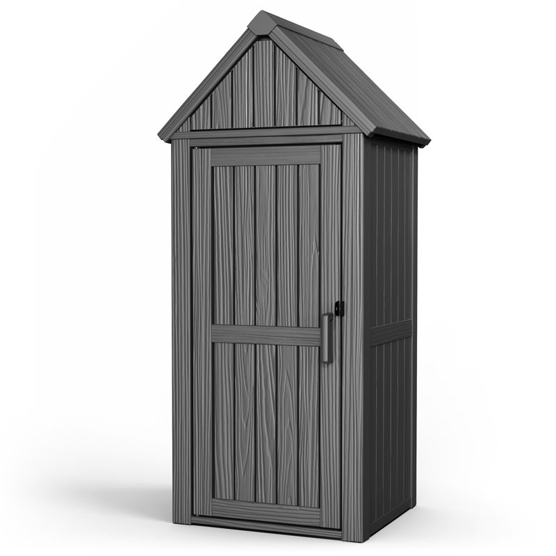 Outdoor Resin Storage Cabinet with Hooks and Lock Ring, Dark Gray