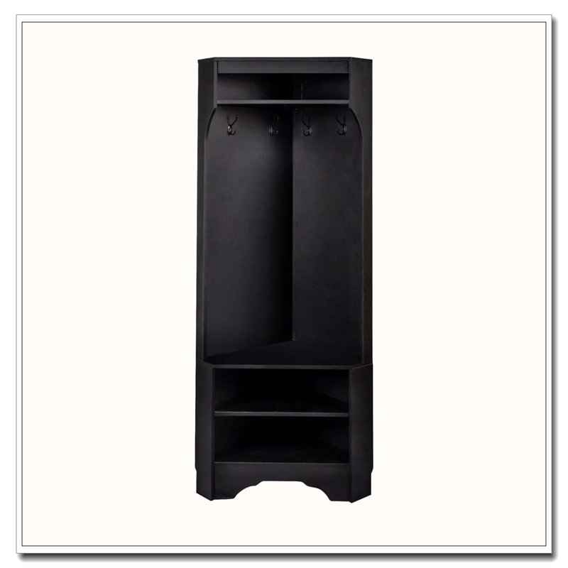 Minimalist Corner Hall Tree with Shoe Bench, Black