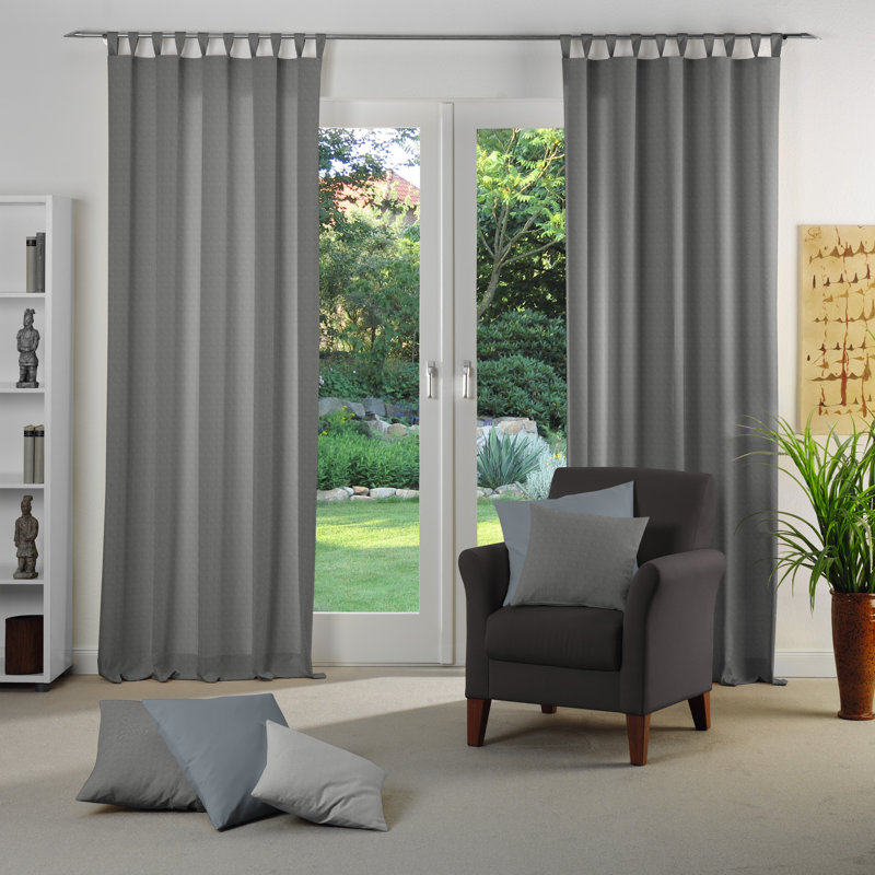 Uni Collection Light 100% Cotton Opaque Tab Top Single Curtain Panel, 142cm wide x 375cm high, Dark grey