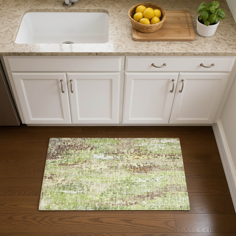Premium Machine Washable Mayfield AMF2254 Abstract Rug, 1'8" x 2'6", Green