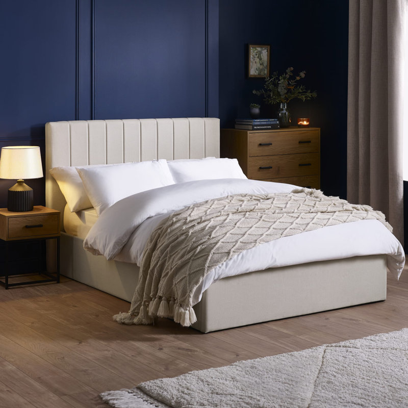 Osias Linen Upholstered Ottoman Bed Frame, Double (4'6), Cream
