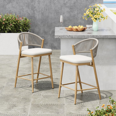 26 tabourets de comptoir d'extérieur en forme de PE à hauteur de siège de 26 po, de 2, finition érable, style moderne, rouille, coussins d'eau, rembourrage en mousse pour tabourets avec,