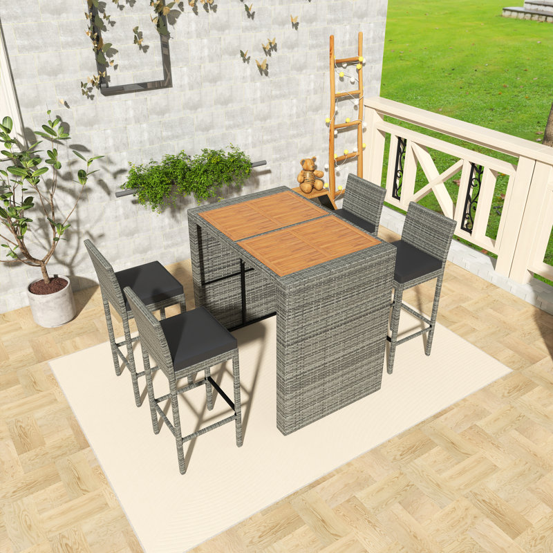 Ensemble repas d'extérieur rectangulaire 5 pièces avec coussins amovibles 5 pièces