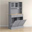 Armoire de rangement pour garde-manger 68 po avec station de charge, 2 armoires à ordures inclinables et support pour micro-ondes, huche de cuisine autoportante avec portes en verre et tablette réglable-5052335