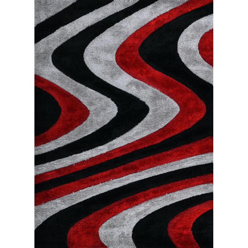 Tapis à poils longs rouge et gris NYC Performance, Rectangle 5 pi 3 po x 7 pi 2 po, Rouge / Gris