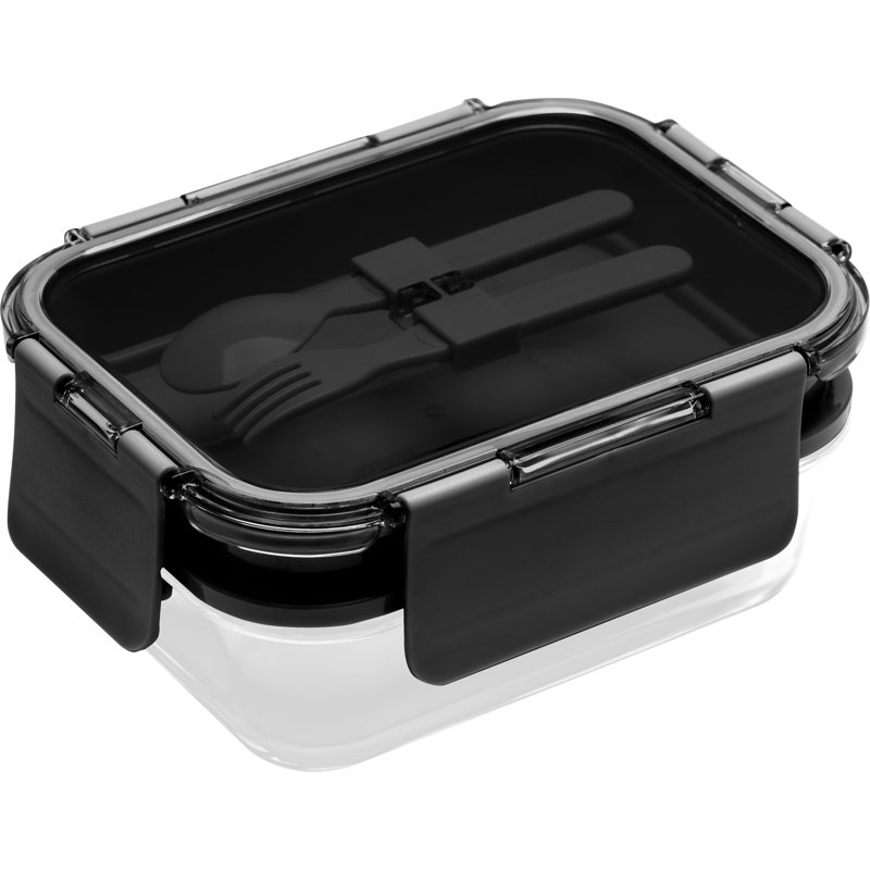 Boîte à lunch avec ustensiles en verre borosilicaté Wrought Studio, 1740 ml, paquet de 1, Noir