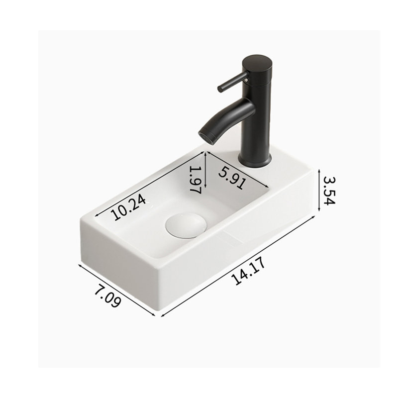 14.17 In. Wall-Mounted Rectangular Small Ceramic Bathroom Sink In Milk White