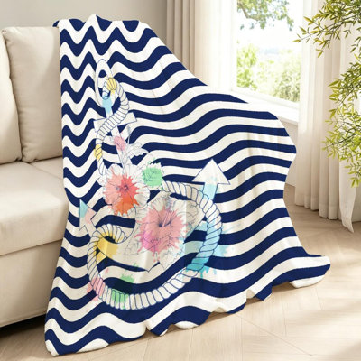 Jeté en molleton transparent ultra doux, ancre avec imprimé d'hibiscus