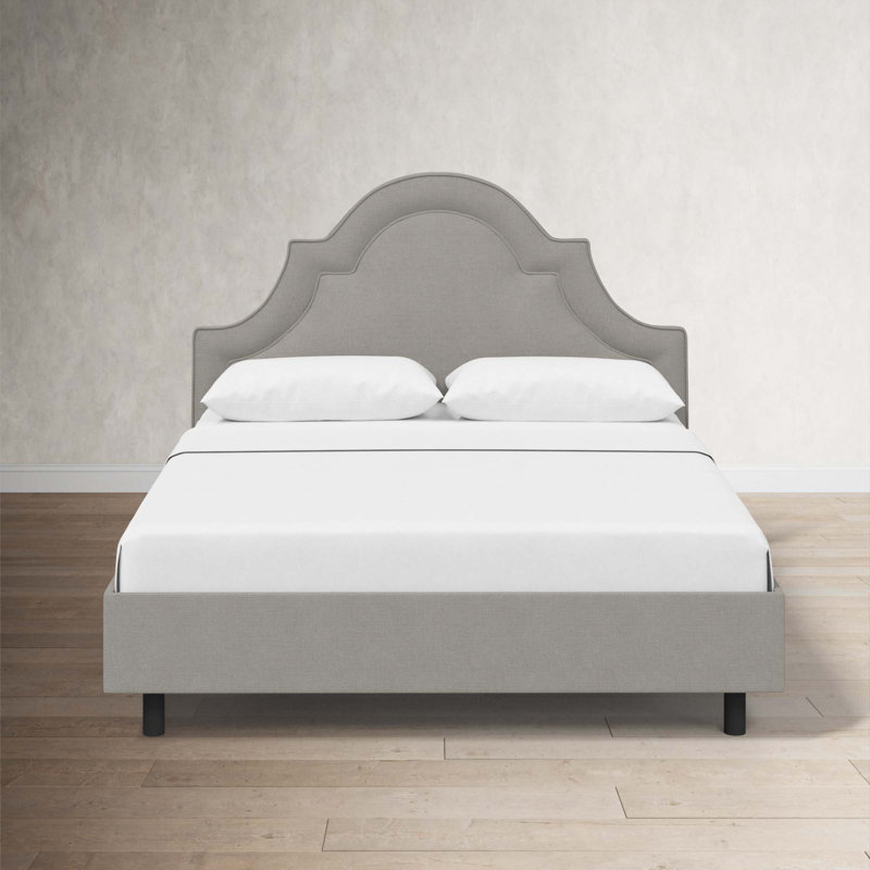 Knipe Upholstered Unfinished Scalloped Bed, Twin, Classic Grey Linen