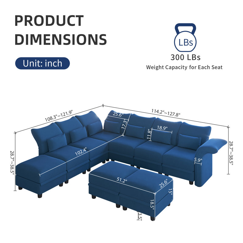 Ahren Velvet Reclining L-Shaped Sectional Reversible, Blue Velvet