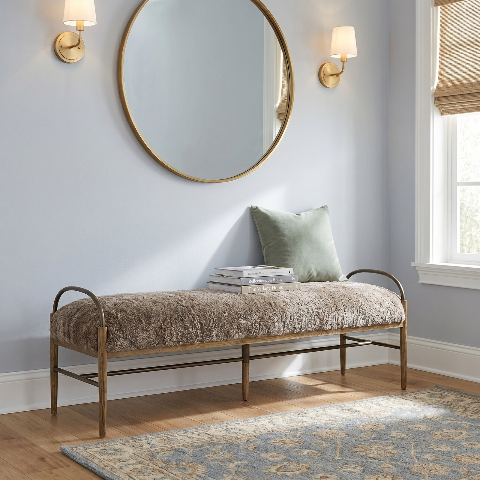 Demi Bench, Taupe Shearling